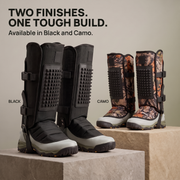 Snake gaiters available in black and camo, two finishes on one tough build